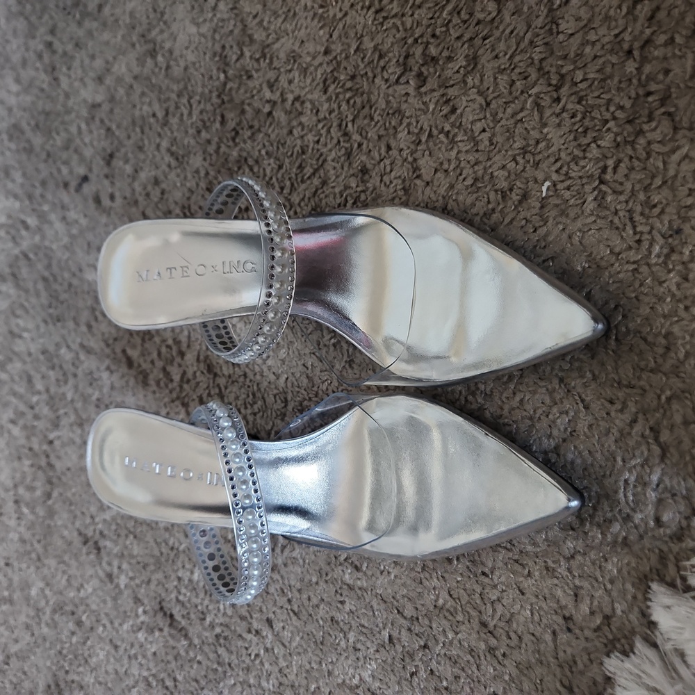 Clear/silver heels